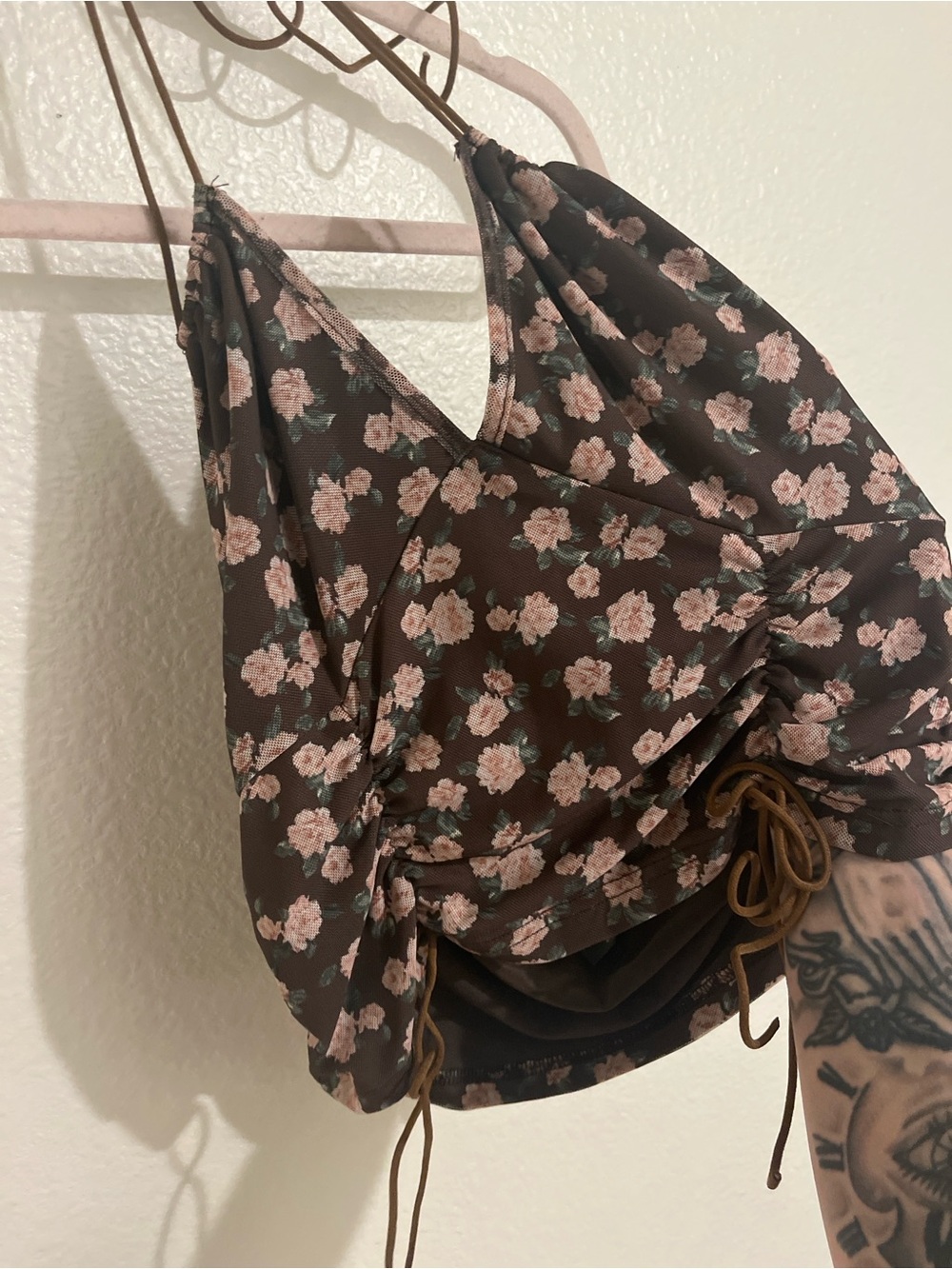 Brown Floral Ruched Crossbody Bag - Unbranded